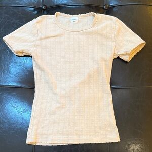 Leset Cream Pointelle Ribbed Women Top XS